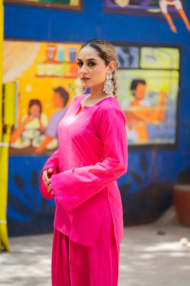 Pink Stylish Cotton Kurta Set – 2-Piece