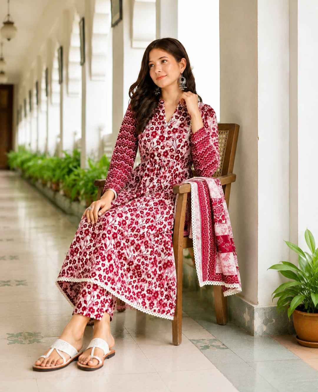 Maroon LESS & PRINTED STANJA COTTON PIECE