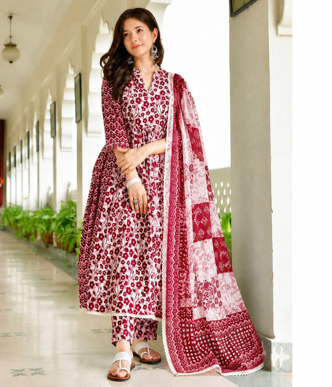 Maroon LESS & PRINTED STANJA COTTON PIECE