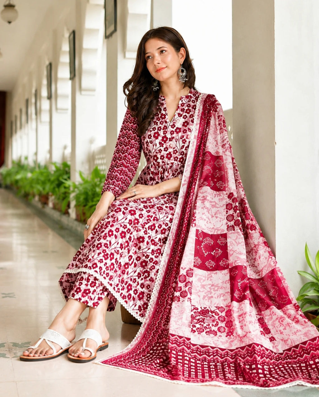 Maroon LESS & PRINTED STANJA COTTON PIECE