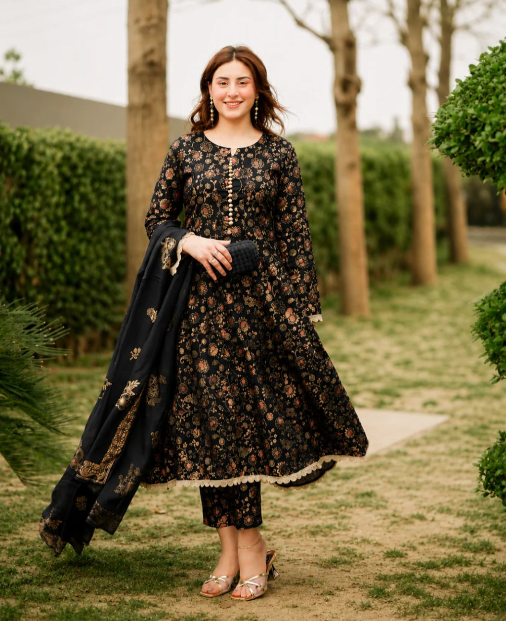 Kashish Cotton Screen Printed Dress Black