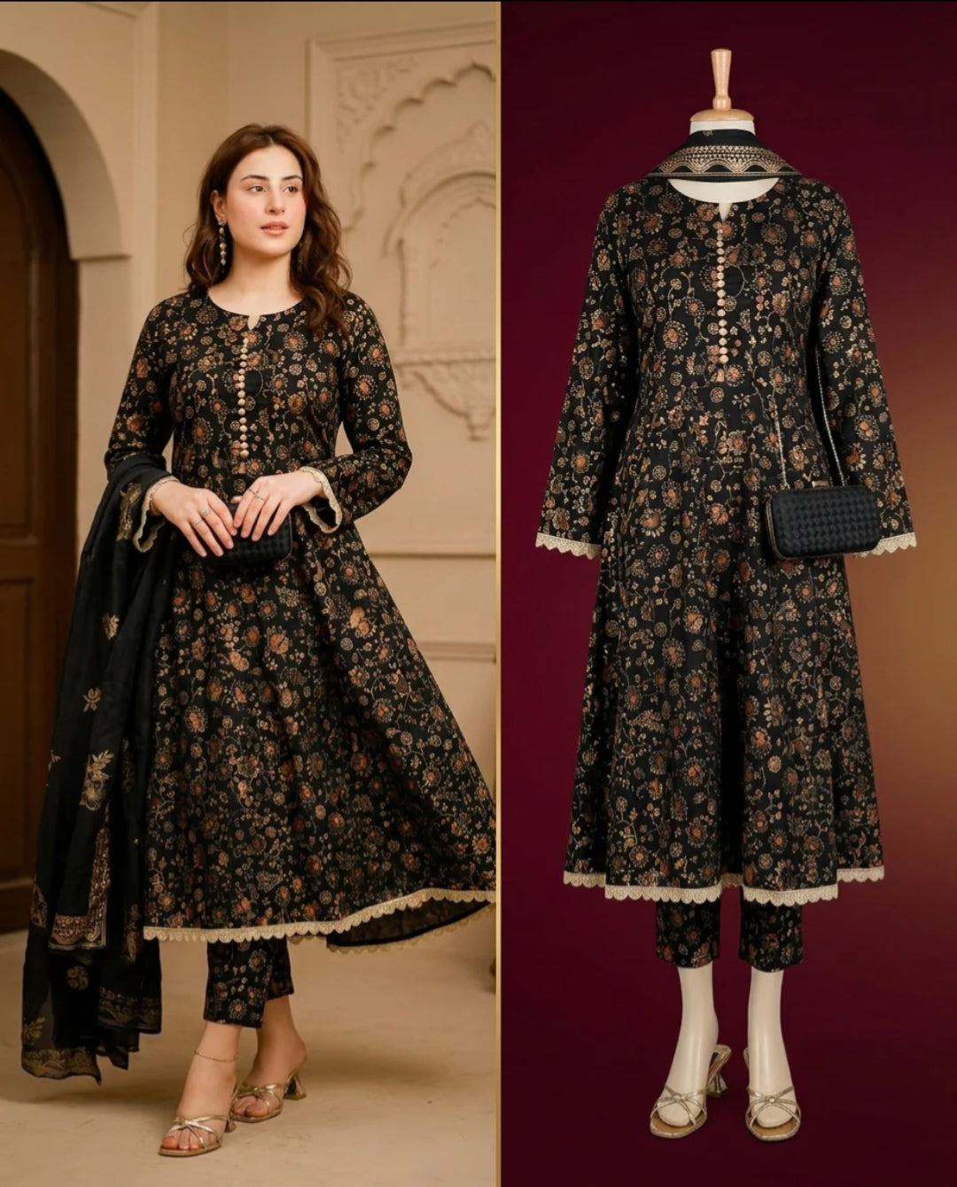 Kashish Cotton Screen Printed Dress Black