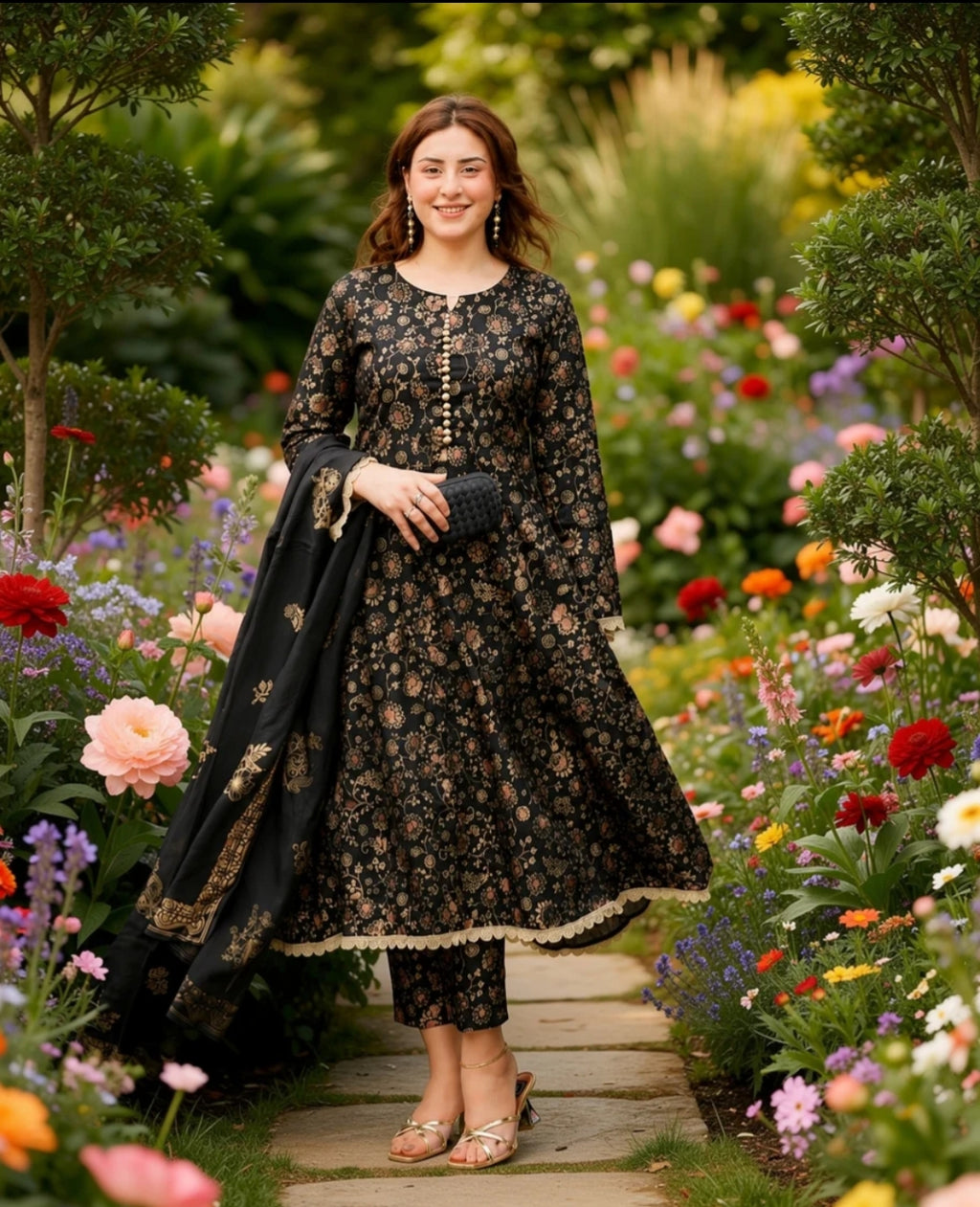 Kashish Cotton Screen Printed Dress Black