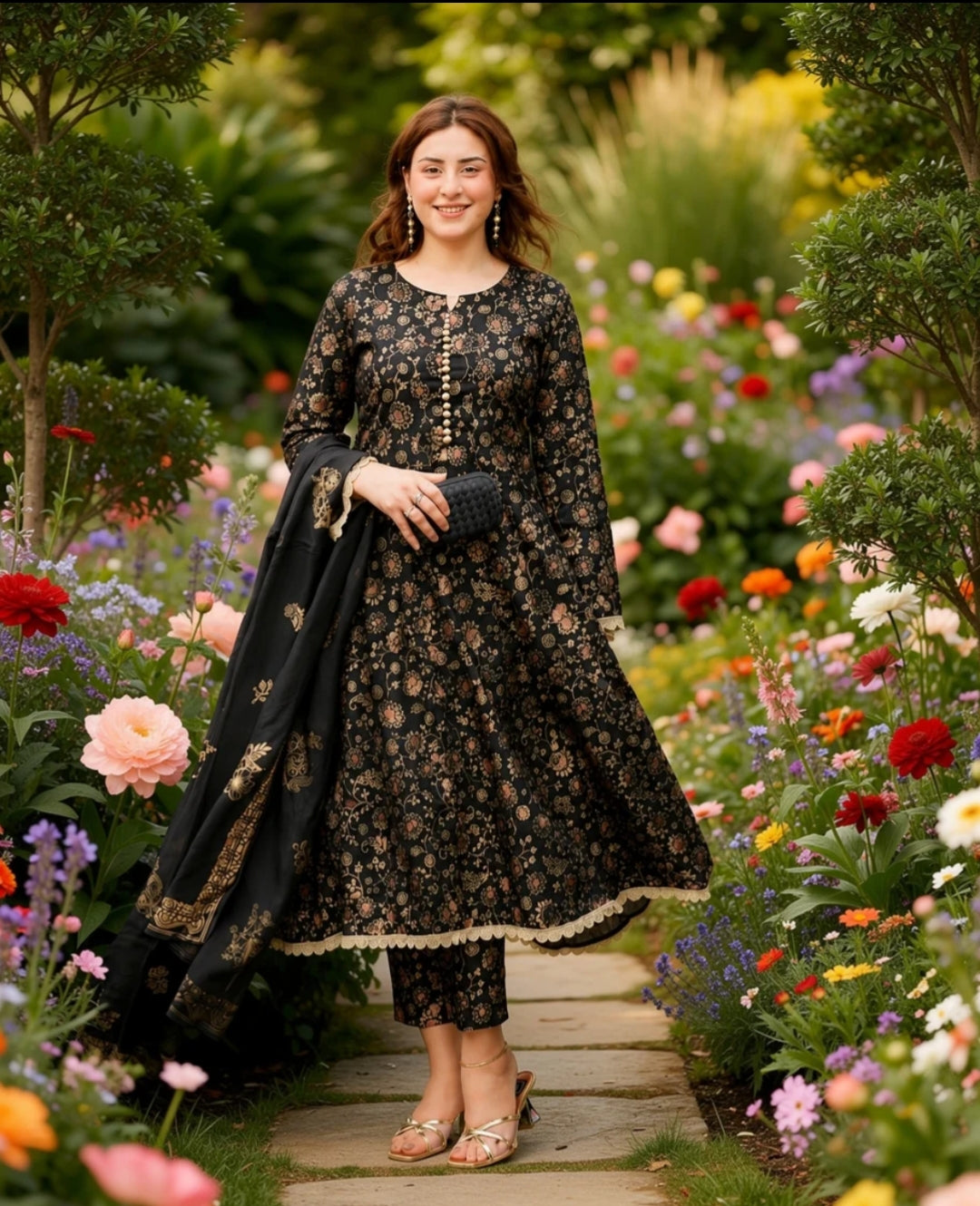 Kashish Cotton Screen Printed Dress Black