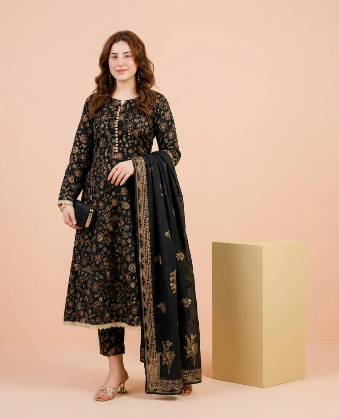Kashish Cotton Screen Printed Dress Black