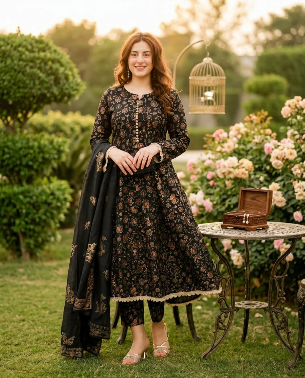 Kashish Cotton Screen Printed Dress Black