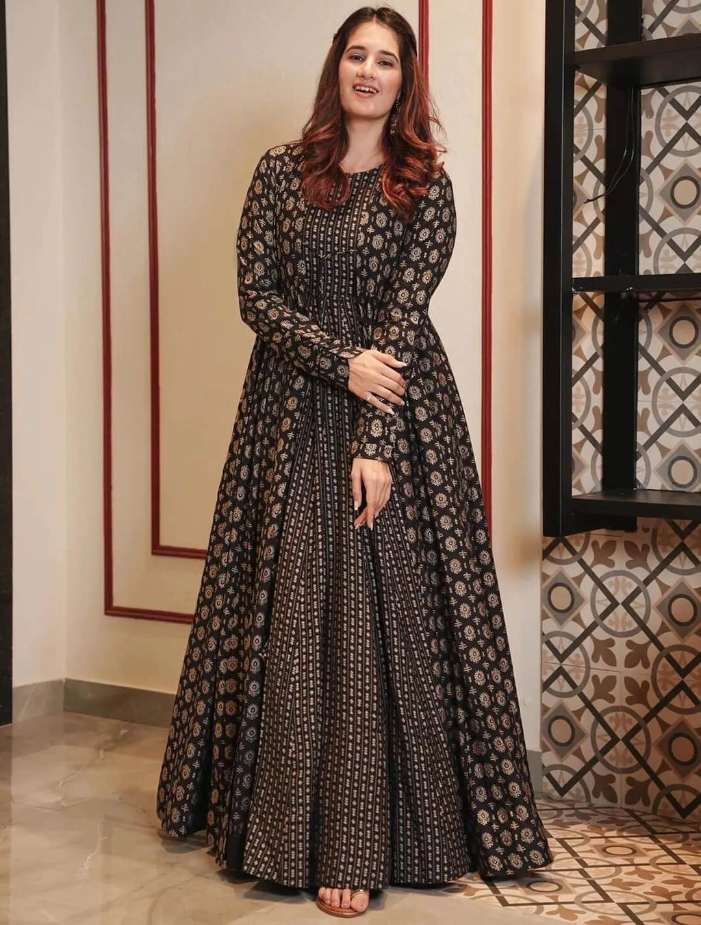 Boshon Black Skin Printed Cotton Gown