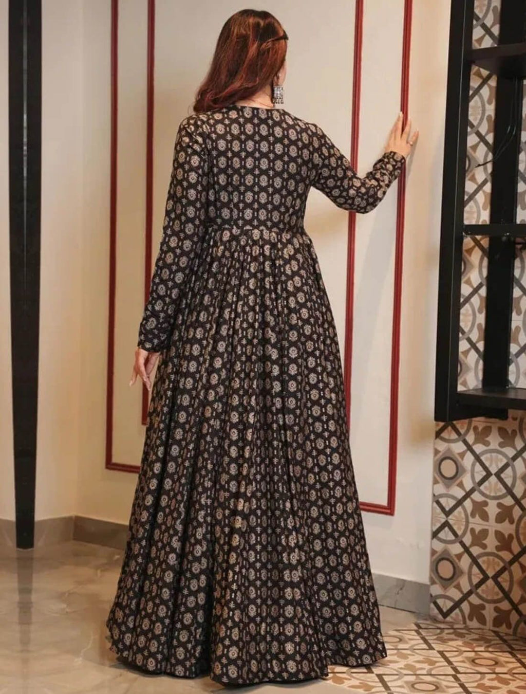 Boshon Black Skin Printed Cotton Gown