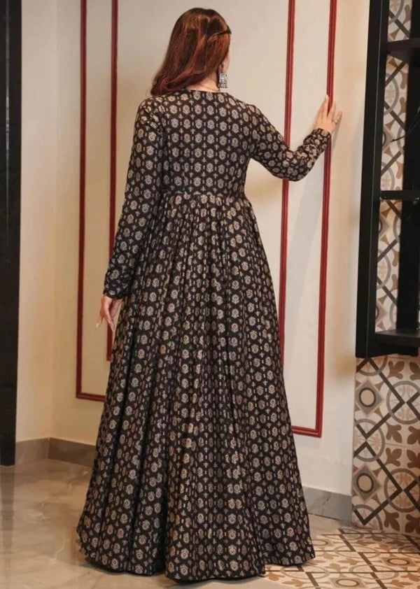 Boshon Black Skin Printed Cotton Gown