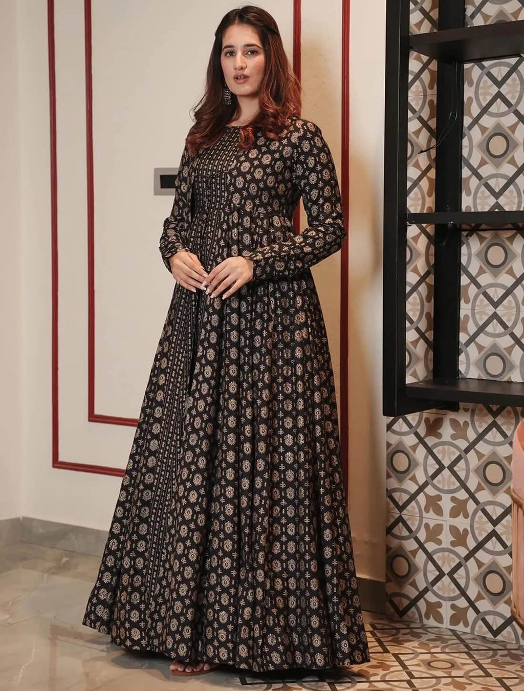 Boshon Black Skin Printed Cotton Gown