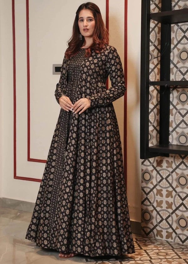 Boshon Black Skin Printed Cotton Gown