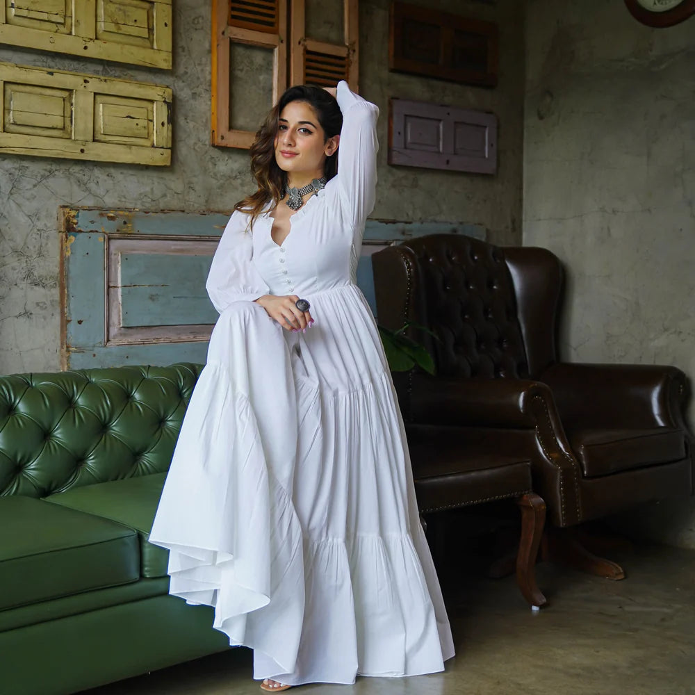 Boshon Fairy Pure White Maxi Cotton Dress