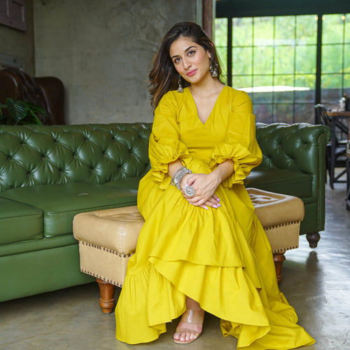 Boshon Bella Yellow Long Cotton Maxi Dress