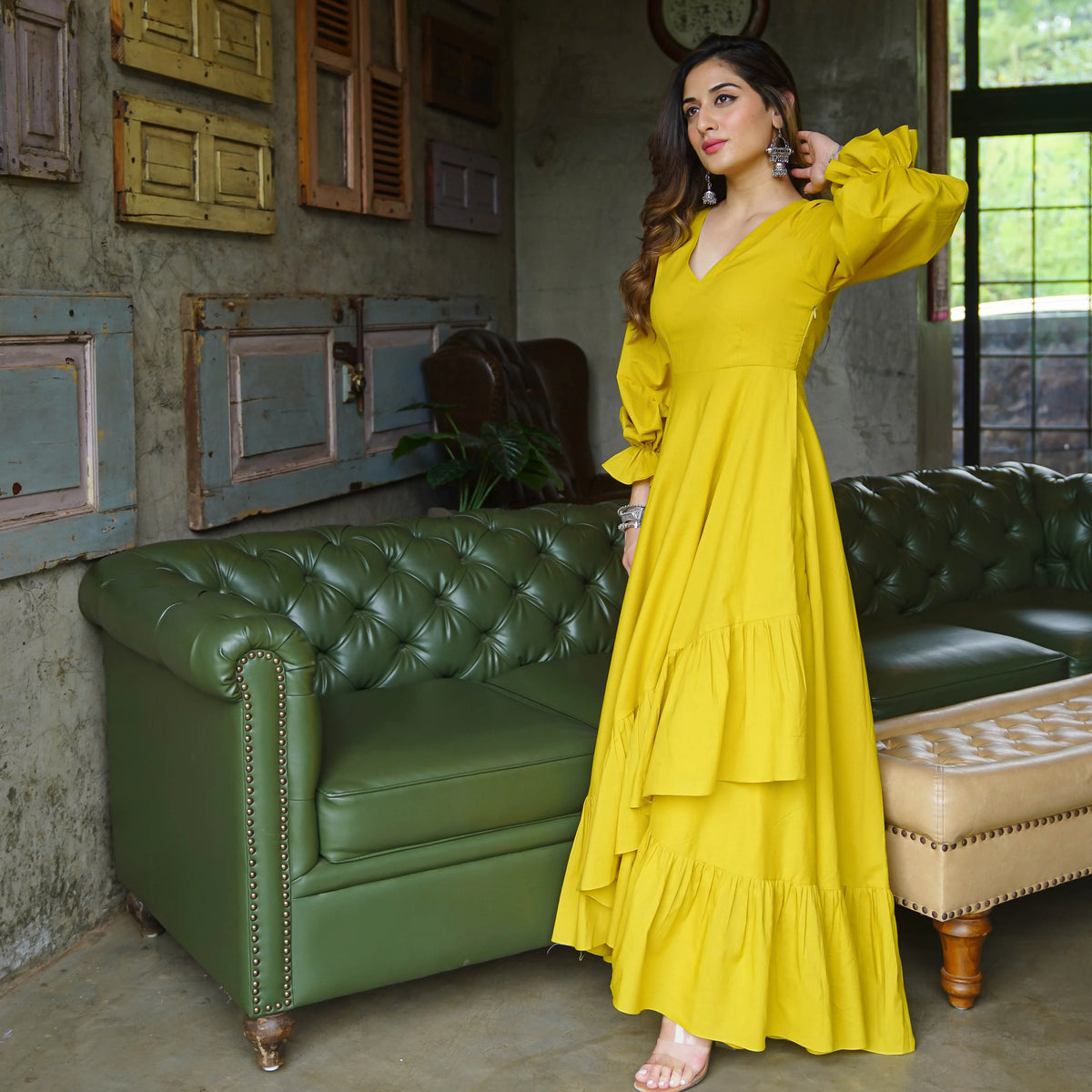 Boshon Bella Yellow Long Cotton Maxi Dress