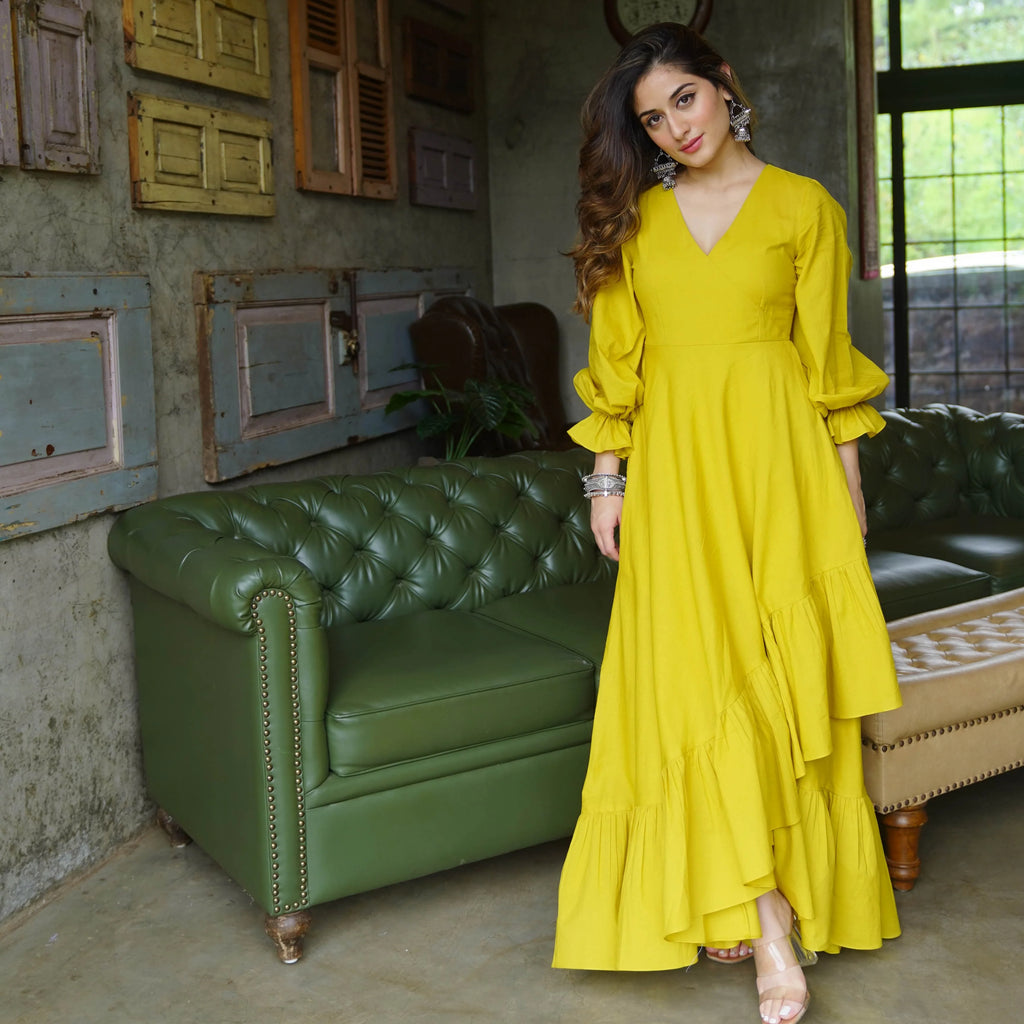 Boshon Bella Yellow Long Cotton Maxi Dress