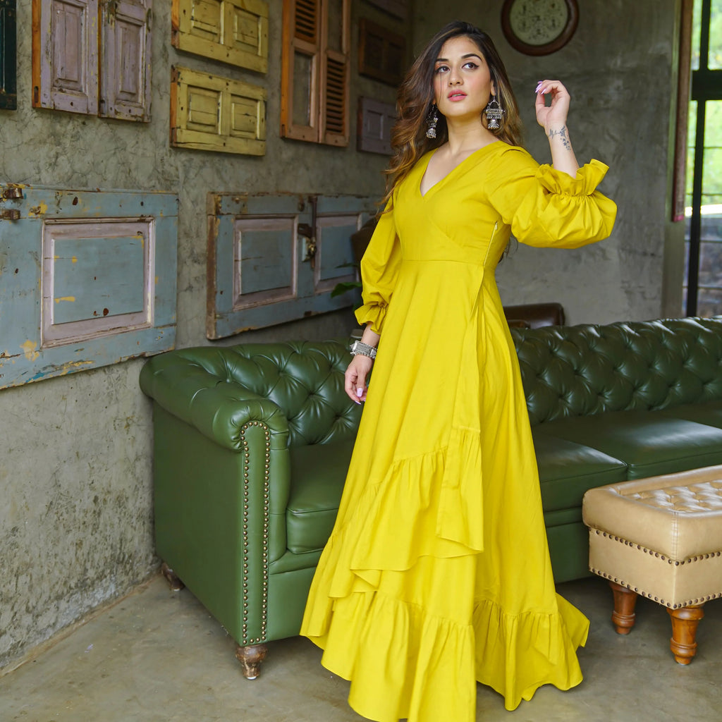 Boshon Bella Yellow Long Cotton Maxi Dress