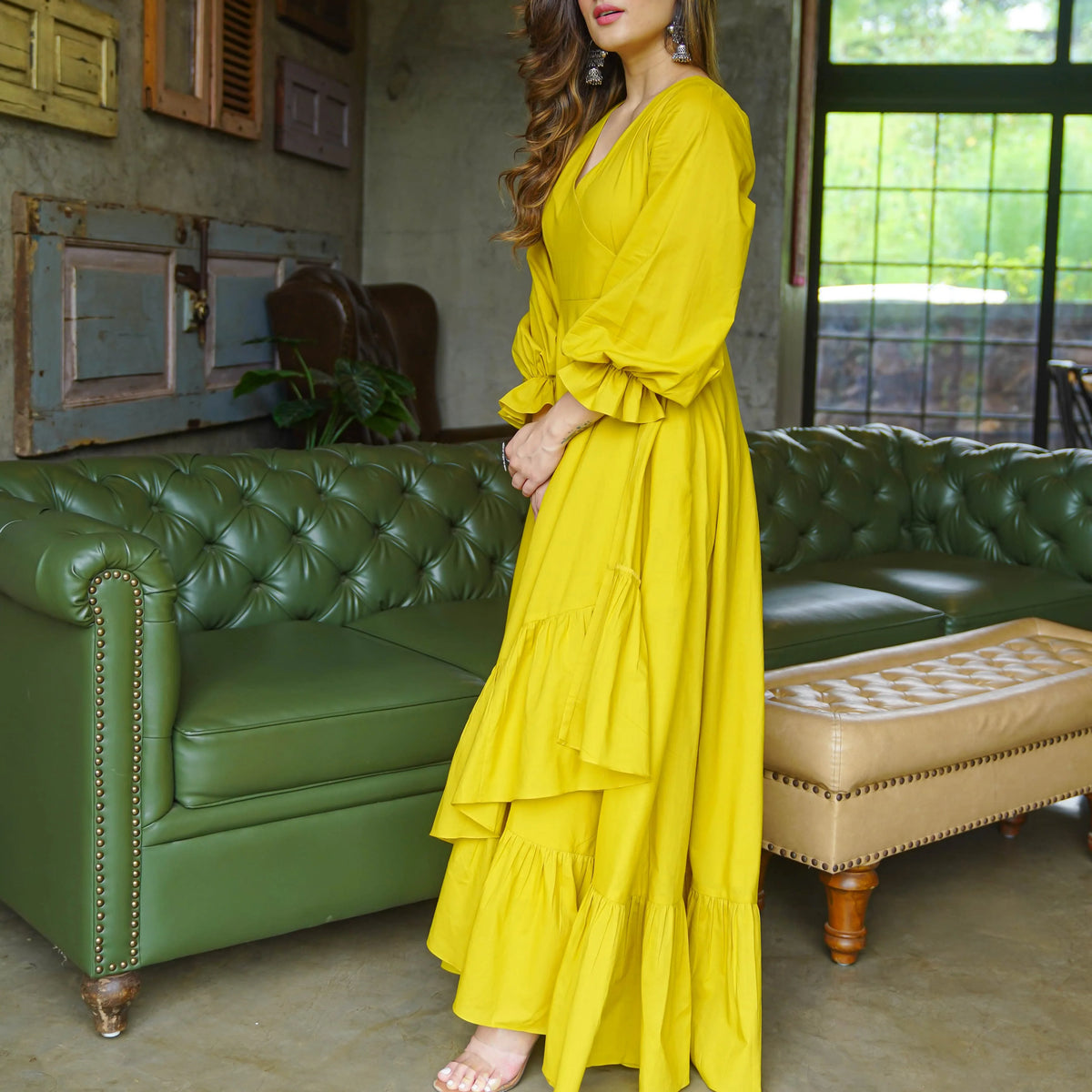 Boshon Bella Yellow Long Cotton Maxi Dress