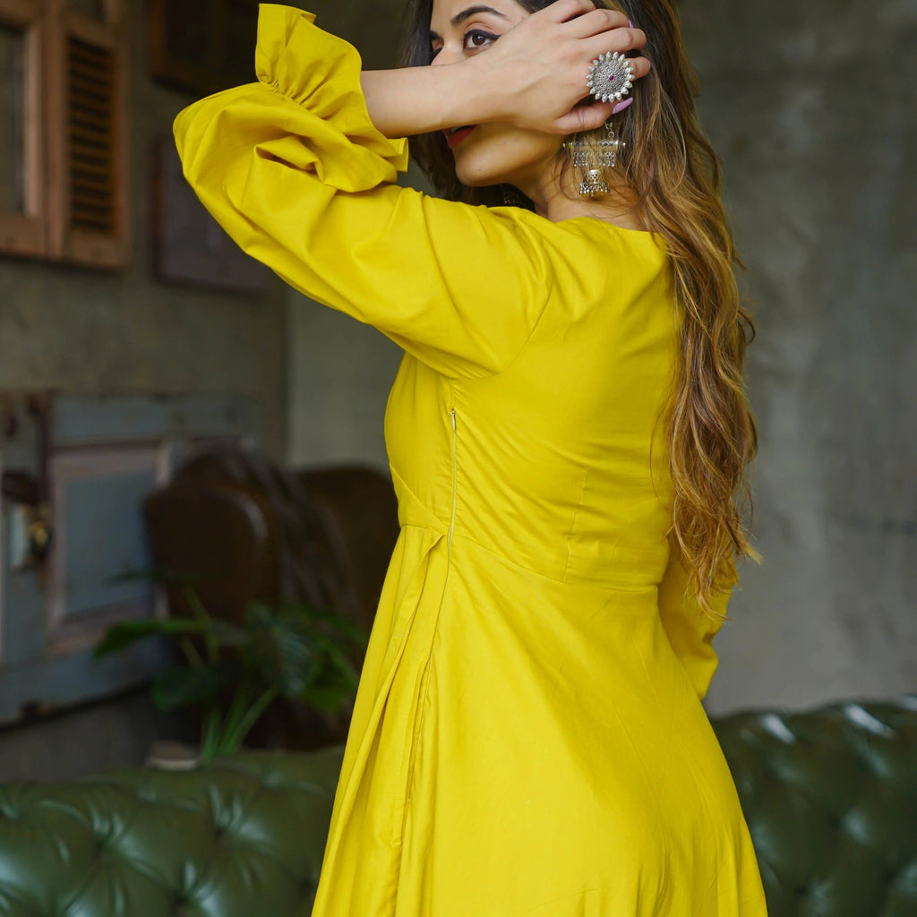 Boshon Bella Yellow Long Cotton Maxi Dress
