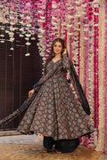 Blue Cotton Printed Anarkali Suit Set