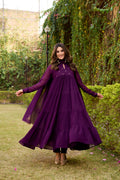 Purple Hand Embroidery Anarkali Suit Set